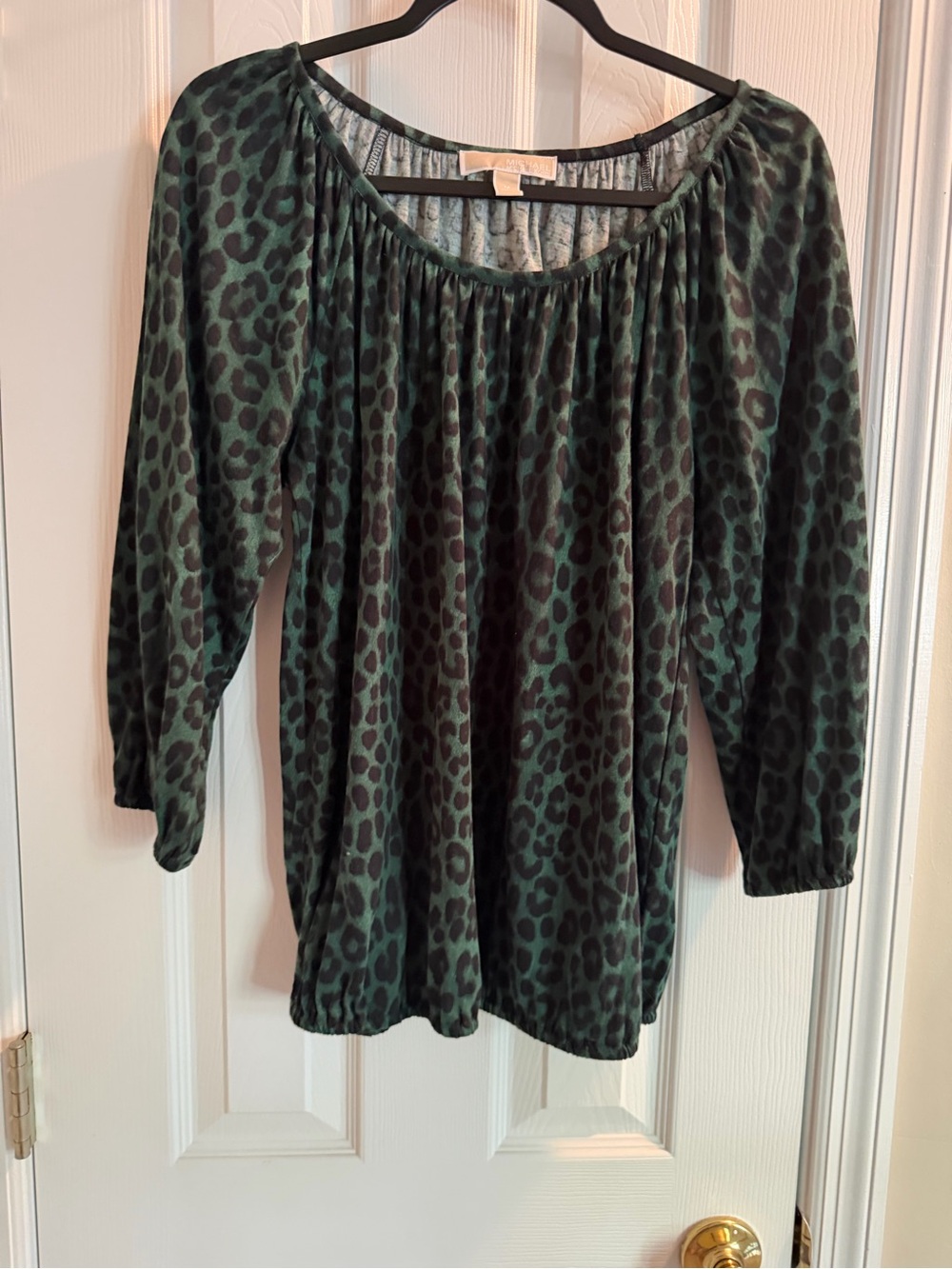 Michael Kors Green and Black Leopard-Print Scoop Neck Top